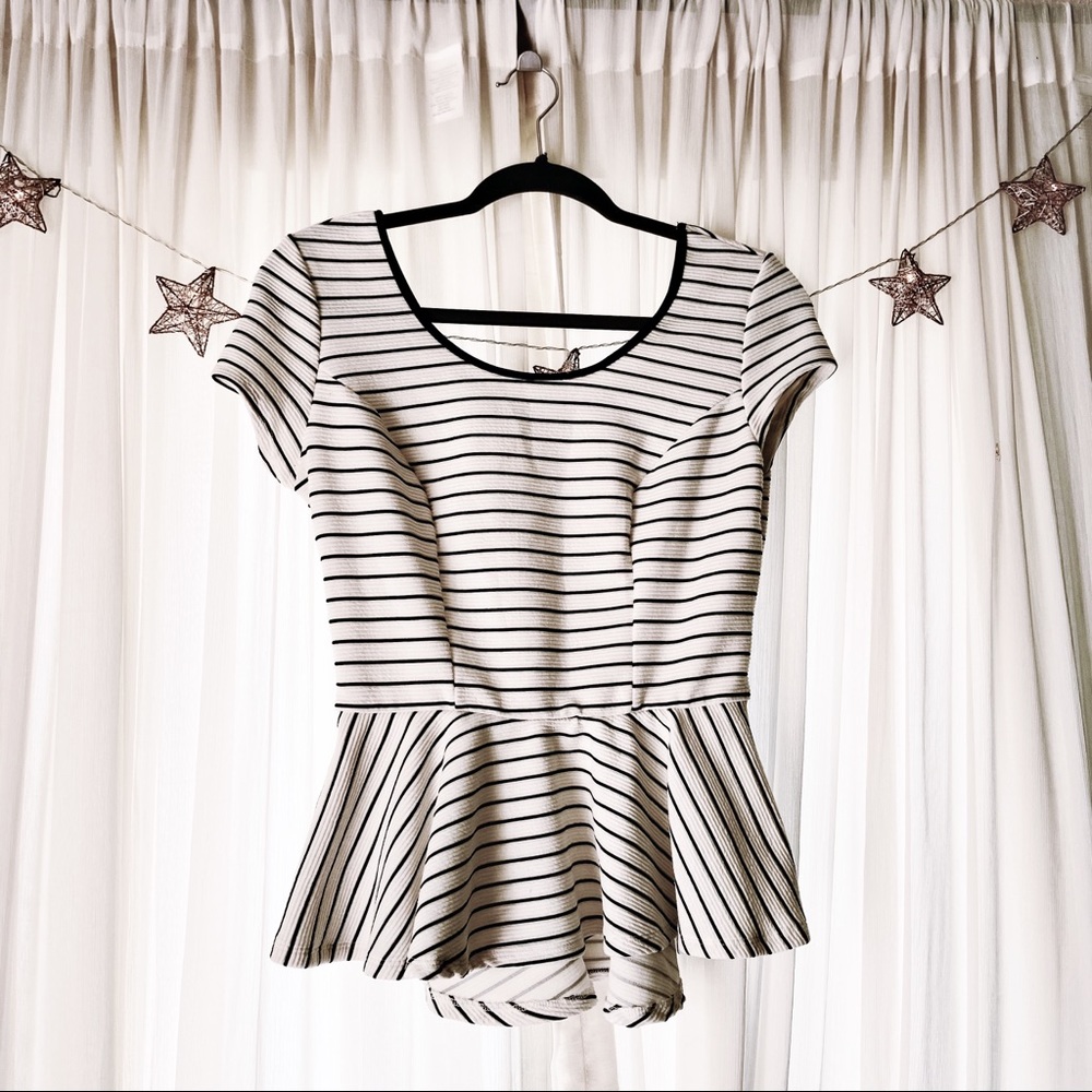 Women’s Black & White Peplum Top